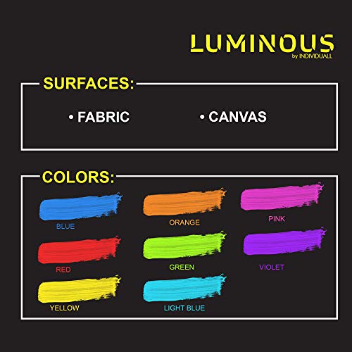 Luminous Fabric & Textile UV Paint - Set of 8 Textile Neon Black L...