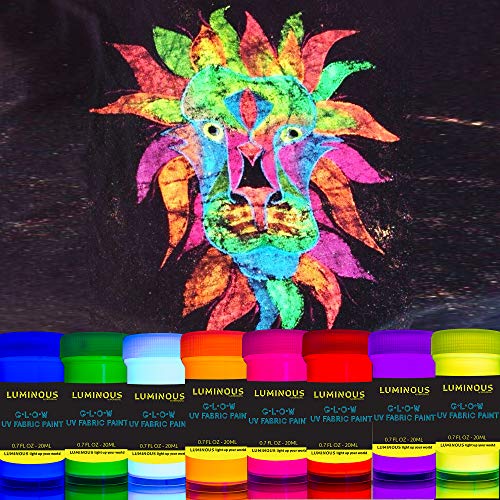 Luminous Fabric & Textile UV Paint - Set of 8 Textile Neon Black L...