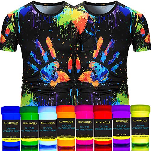 Luminous Fabric & Textile UV Paint - Set of 8 Textile Neon Black L...