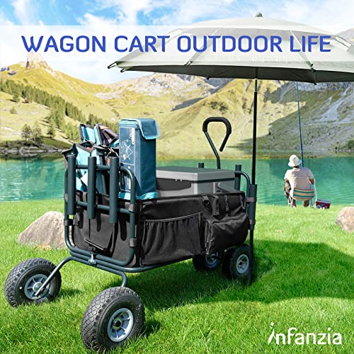 INFANZIA Beach Fishing Wagon Cart with Big Rolling Wheels and Rod ...