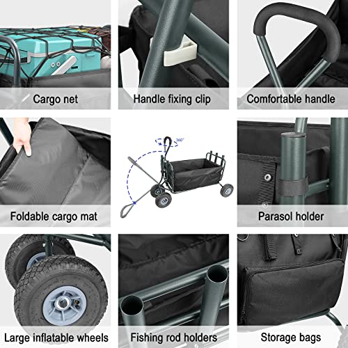 INFANZIA Beach Fishing Wagon Cart with Big Rolling Wheels and Rod ...