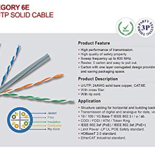 Elite Cat6e Riser CMR, 1000ft, 600MHz, UTP, 24AWG, Solid, Bare C...