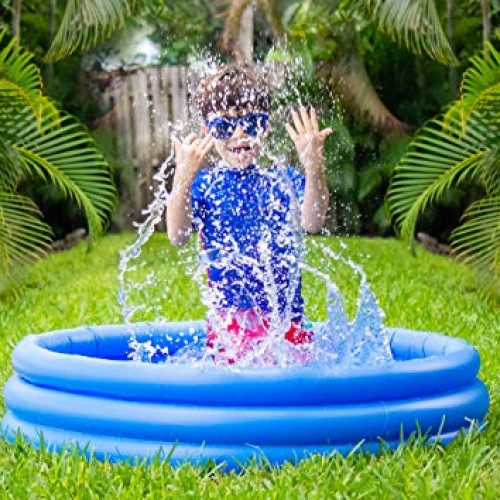 INFLAPLAY Kid Pool Inflatable 3-Ring 45” X 10” Blue Pool Perfect f...