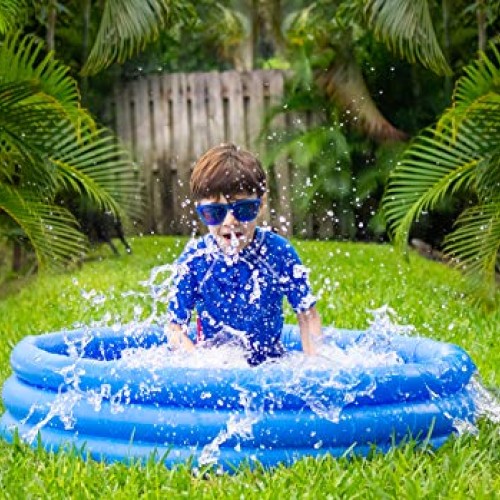 INFLAPLAY Kid Pool Inflatable 3-Ring 45” X 10” Blue Pool Perfect f...