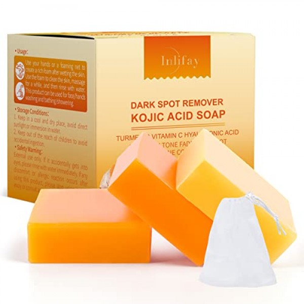Inlifay Kojic Acid Soap, Dark Spot Remover Soap with Vitamin C, Vi...