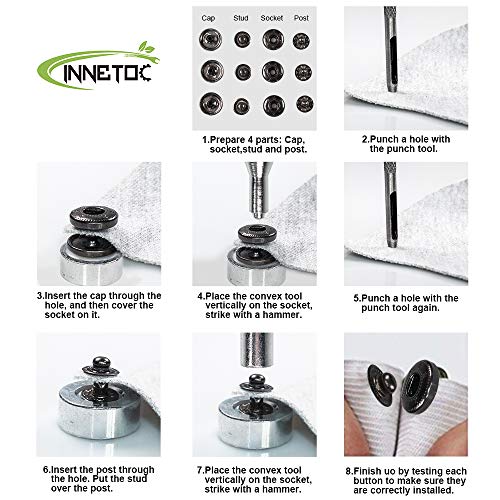 INNETOC 70 Sets 15mm 5/8 Metal Snap Fastener Leather Rapid Rivet ...