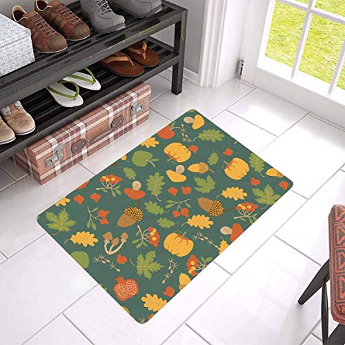 INTERESTPRINT Autumn Pattern with Maple Oak Leaves Pumpkins Berrie...