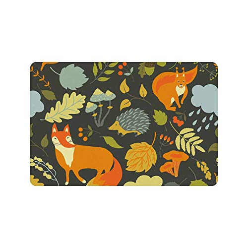 INTERESTPRINT Cute Forest Animals Fox, Hedgehog, Leaves, Mushrooms...