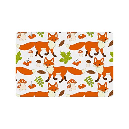 INTERESTPRINT Cute Foxes, Mushrooms, Berries and Leaves 24 x 16 In...