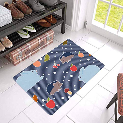 INTERESTPRINT Hare Hedgehog Berry Mushroom Anti-Slip Doormat One-S...