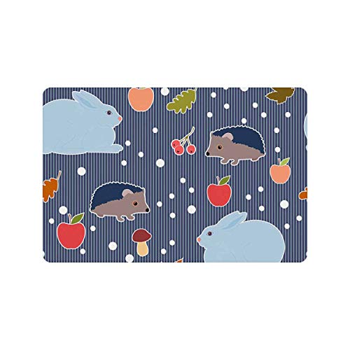 INTERESTPRINT Hare Hedgehog Berry Mushroom Anti-Slip Doormat One-S...