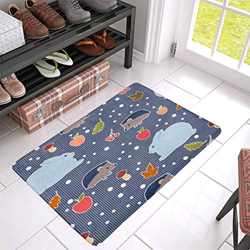 InterestPrint Hare Hedgehog Berry Mushroom Indoor Doormat Latex Ba...