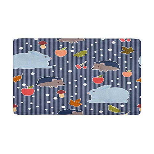 InterestPrint Hare Hedgehog Berry Mushroom Indoor Doormat Latex Ba...