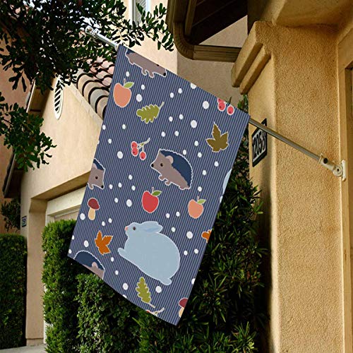 INTERESTPRINT House Flag Banner 28 x 40 inch Hare Hedgehog Berry M...