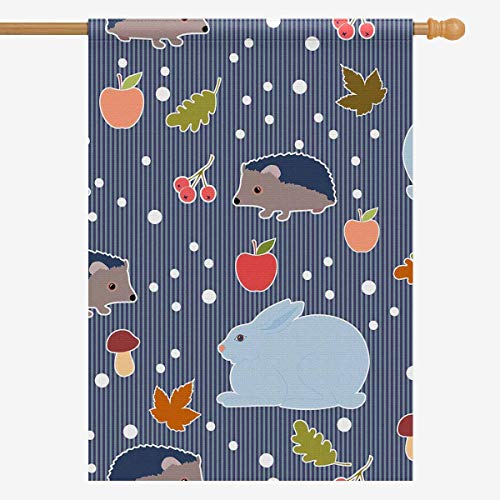 INTERESTPRINT House Flag Banner 28 x 40 inch Hare Hedgehog Berry M...