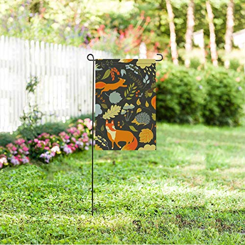INTERESTPRINT Polyester Garden Flag Cute Forest Animals Fox Hedgeh...