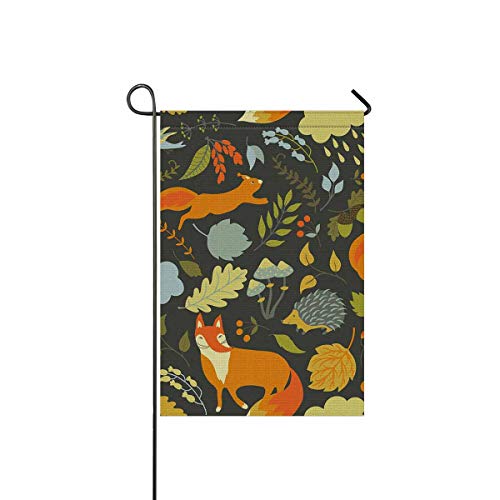 INTERESTPRINT Polyester Garden Flag Cute Forest Animals Fox Hedgeh...