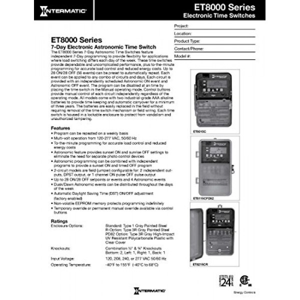 Intermatic ET8215C 7-Day 30-Amps 2XSPST OR DPST Electronic Astrono...