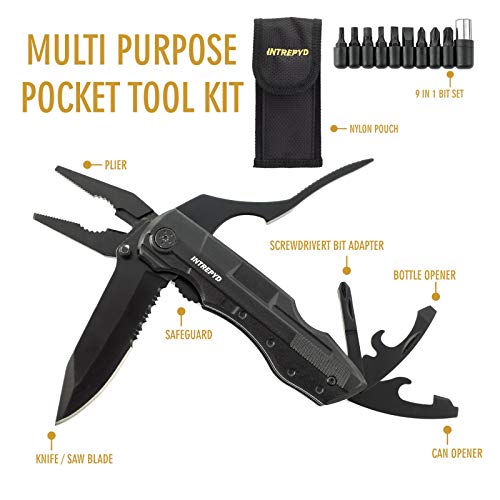 INTREPYD Multitool Knife and LED Flashlight, Pocket Knife, 15 in 1...
