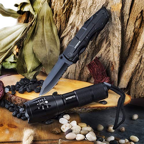 INTREPYD Multitool Knife and LED Flashlight, Pocket Knife, 15 in 1...
