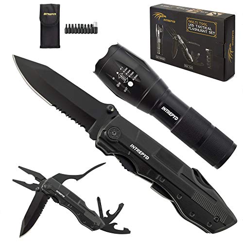 INTREPYD Multitool Knife and LED Flashlight, Pocket Knife, 15 in 1...