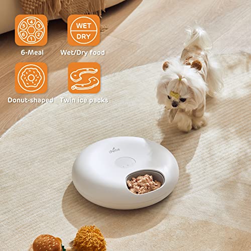 iPettie Donuts Frost 6 Meal Cordless Automatic Pet Feeder, Dry & W...