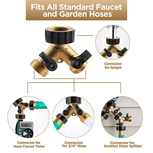 IPOW Solid Brass Body Backyard 2 Way Y Valve Garden Hose Connector...