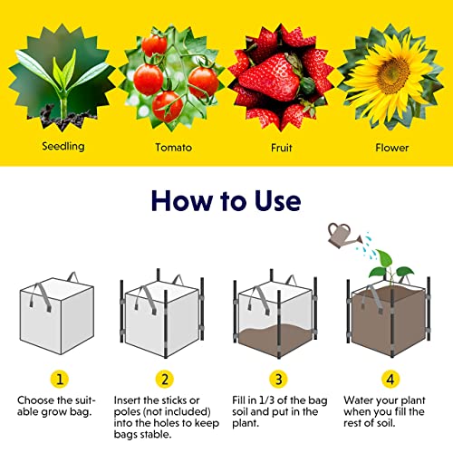 iPower 10 Gallon Square Grow Bags 5 Pack Thickened Nonwoven Cubic ...