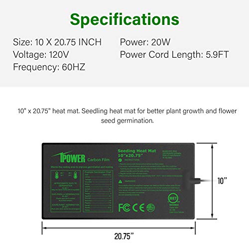 iPower 10 x 20.75 Seeding Heat Mat Upgraded Carbon Film Indoor W...