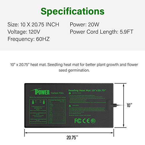 iPower 10 x 20.75 Seeding Heat Mat with Thermostat Temperature A...
