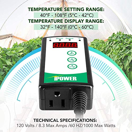 iPower 2-Pack Digital Heat Mat Thermostat 40-108 Degrees Fahrenhei...