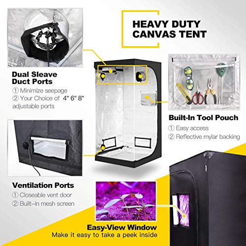 iPower 36x36x72 Mylar Hydroponic Grow Tent with Observation Win...