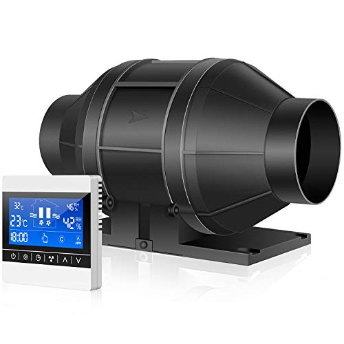 iPower 4 Inch 130 CFM Inline Duct Fan with Speed Humidity Temperat...