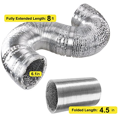 iPower 6 Inch 8 Feet Non-Insulated Flex Air Aluminum Ducting Dryer...