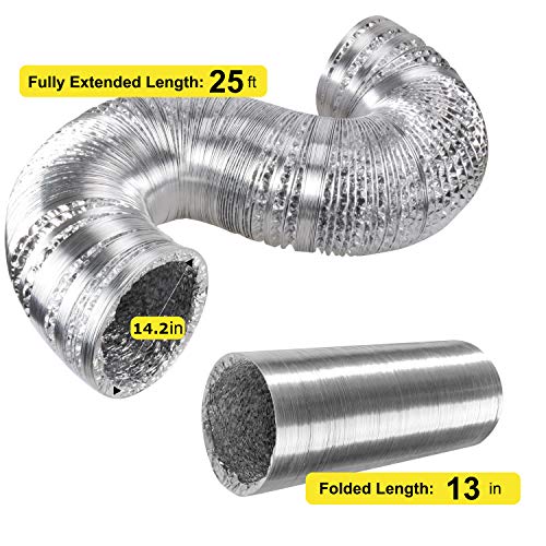 iPower GLDUCT14X25C 14 Inch 25 Feet Non-Insulated Flex Air Aluminu...