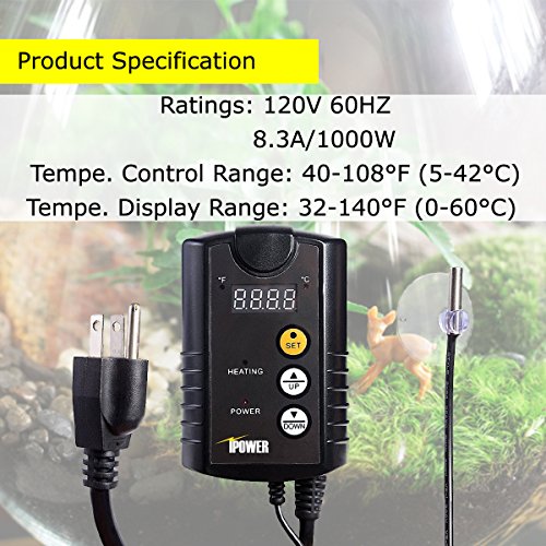 iPower GLHTMTCONTROL 40-108 Degrees Fahrenheit Digital Heat Mat Th...