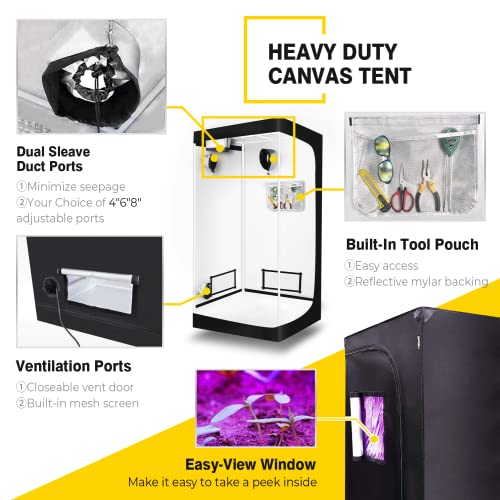 iPower Hydroponic Grow Tent, Water-Resistant Mylar, with Removable...