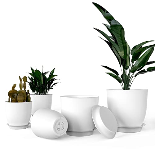 iPower Plastic Plant Pots 4.5-7.1 Inch 5 PCS Indoor Modern Decorat...