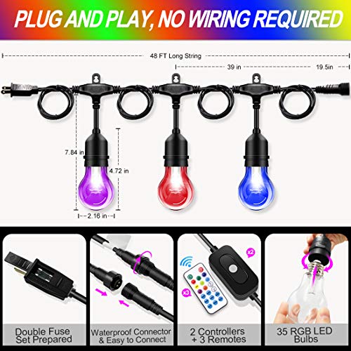 Outdoor String Lights, 96FT Multicolor LED Dimmable RGB with Remot...