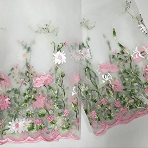 Lace Fabric Organza Pink Flower Embroidery Wedding Fabric 51 inche...
