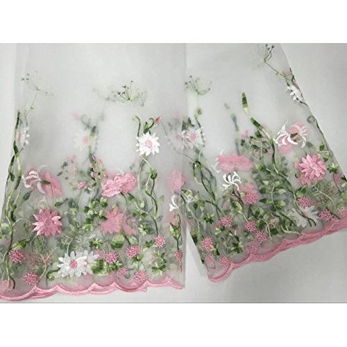 Lace Fabric Organza Pink Flower Embroidery Wedding Fabric 51 inche...