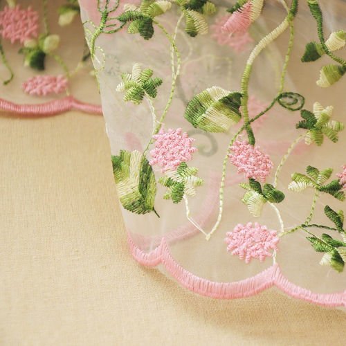Lace Fabric Organza Pink Flower Embroidery Wedding Fabric 51 inche...