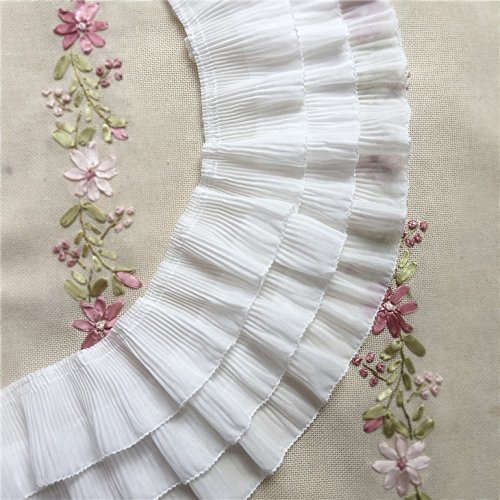 2 Yards 12cm Width 3-Layer Tiered Ruffle Pleated Chiffon Lace Fabr...
