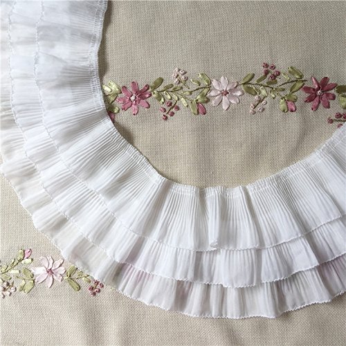 2 Yards 12cm Width 3-Layer Tiered Ruffle Pleated Chiffon Lace Fabr...