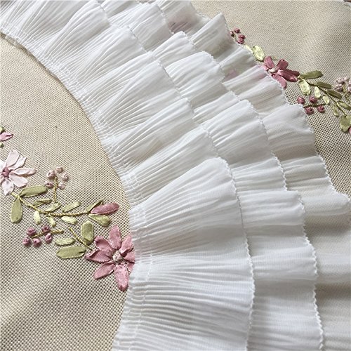 2 Yards 12cm Width 3-Layer Tiered Ruffle Pleated Chiffon Lace Fabr...
