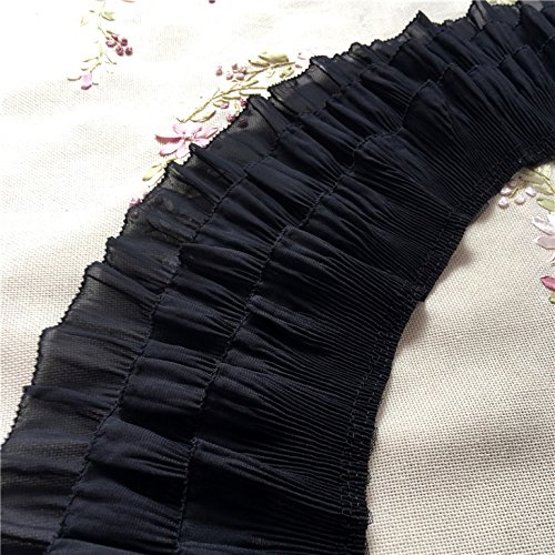 2 Yards 12cm Width 3-Layer Tiered Ruffle Pleated Chiffon Lace Fabr...