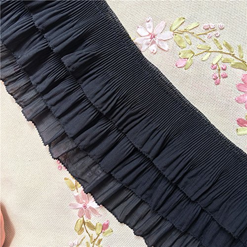 2 Yards 12cm Width 3-Layer Tiered Ruffle Pleated Chiffon Lace Fabr...