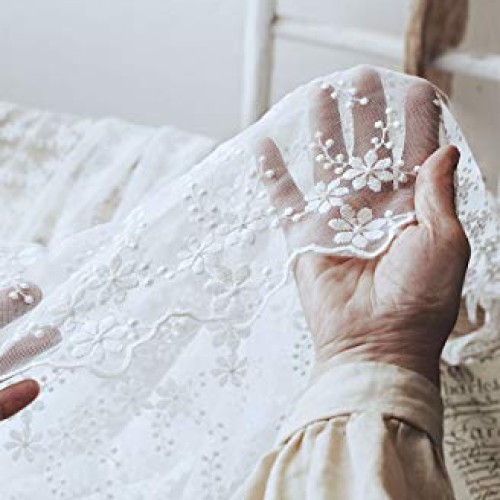 53 inches Width Floral Embroidery Lace Fabric Curtain Veil Wedding...