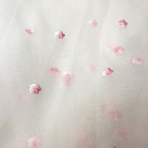 Lace Fabric White Organza Pink Floral Embroidery Wedding Bridal by...