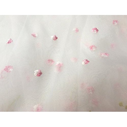Lace Fabric White Organza Pink Floral Embroidery Wedding Bridal by...